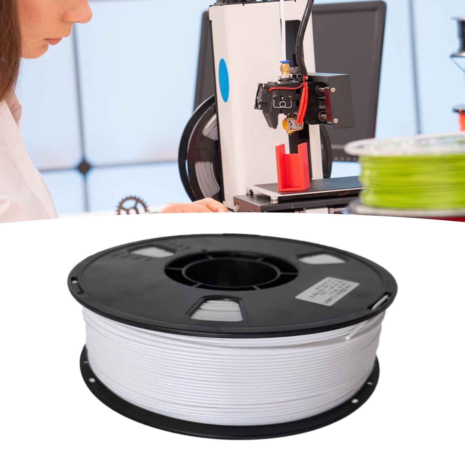 PLA 3D Drucker Filament 1.75mm 330m reines Farbfilament ohne Verknotung hohe Haftung und Überhangstabilität für präzises Drucken (Weiß)