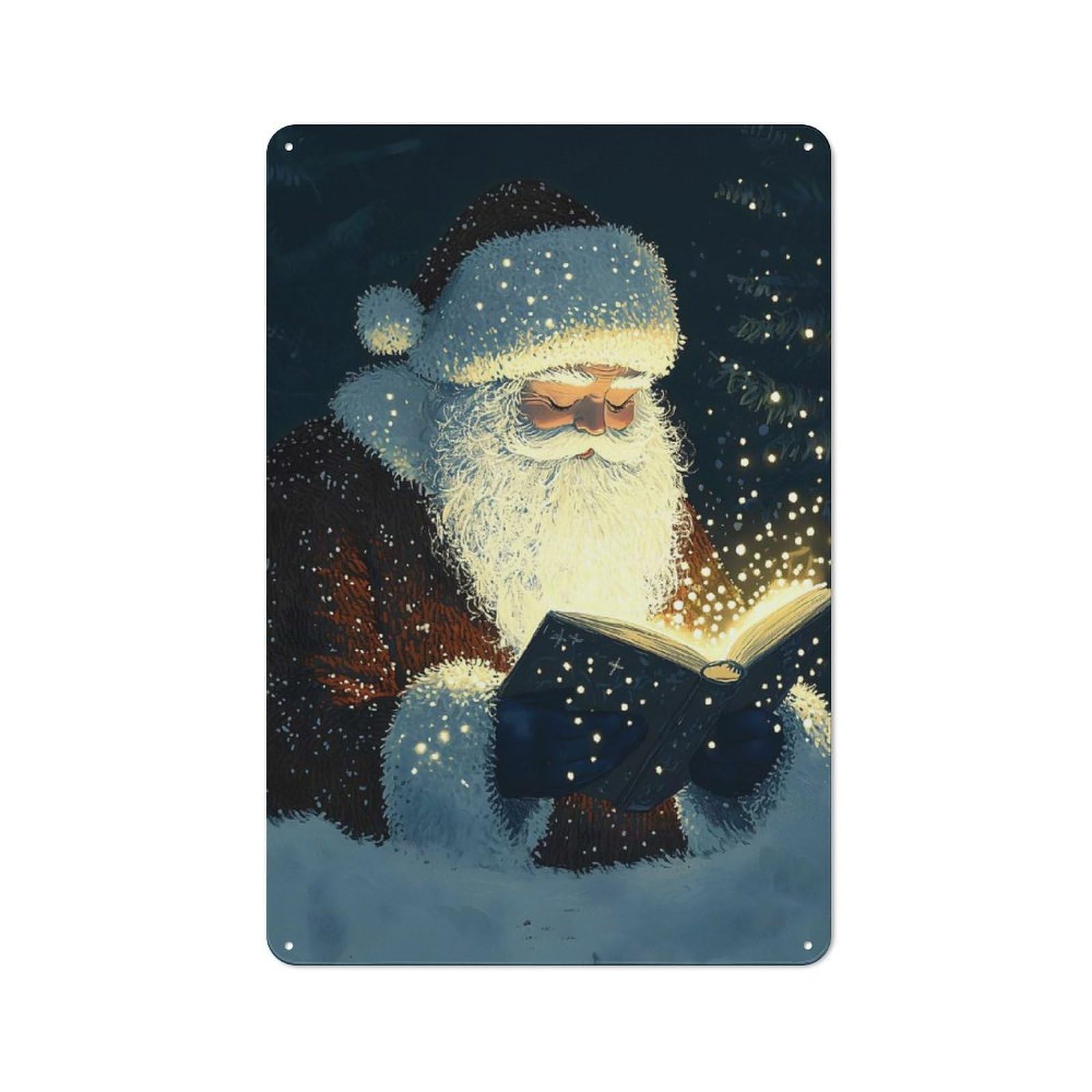 Junmoney Santa Reading Magic Book Christmas Metal Wall Sign 30X20cm Featuring For Living Room Wall, For Decorating Living Rooms And Feature Walls