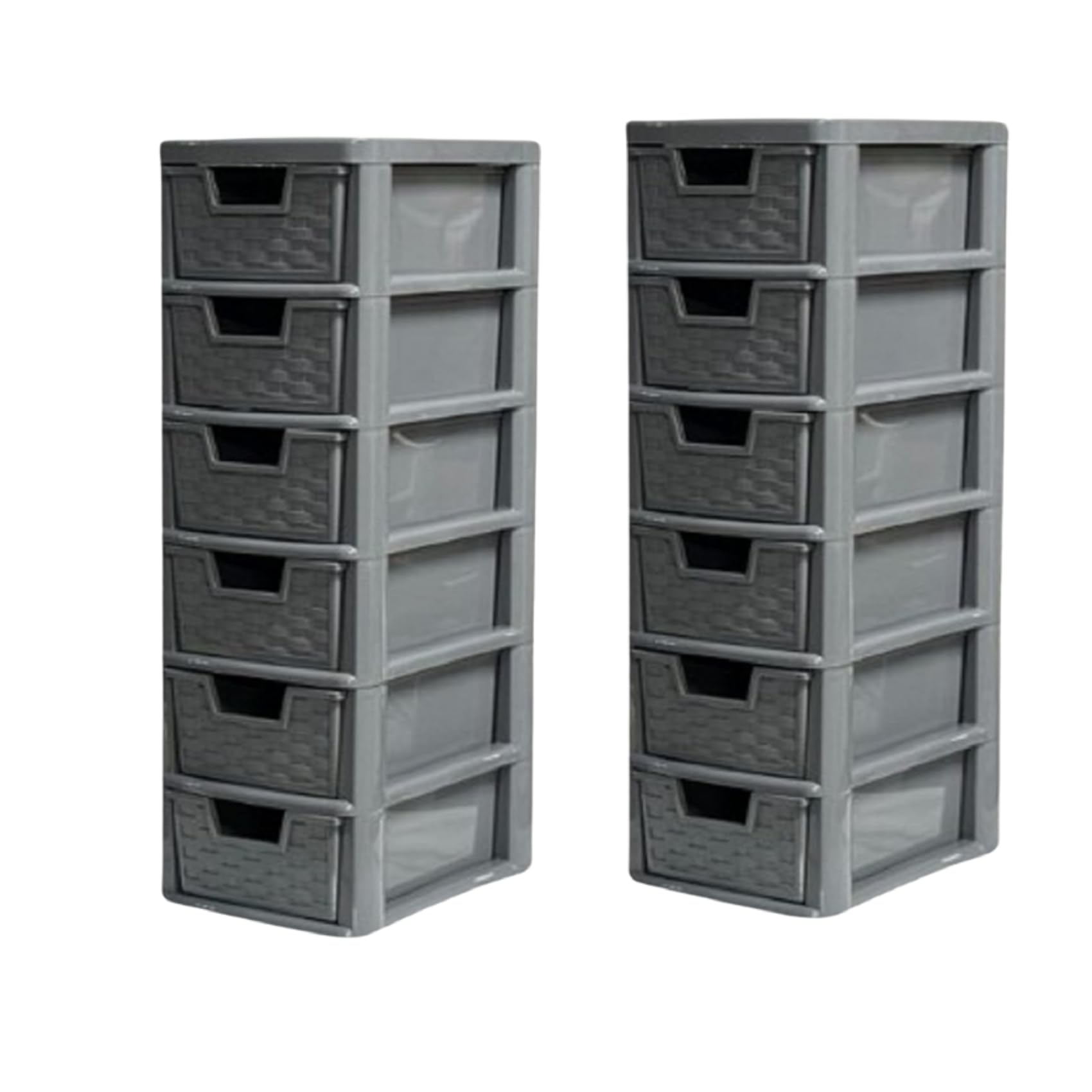 Khanary Grey Plastic Storage Drawer Unit| 2X Small Mini 6 Tier| Rattan Effect Desktop Organizer Tabletop Cabinet Plastic Trolley For Home Kitchen Bath Garage School| 26D X 19W X 60H Cm| Rattan