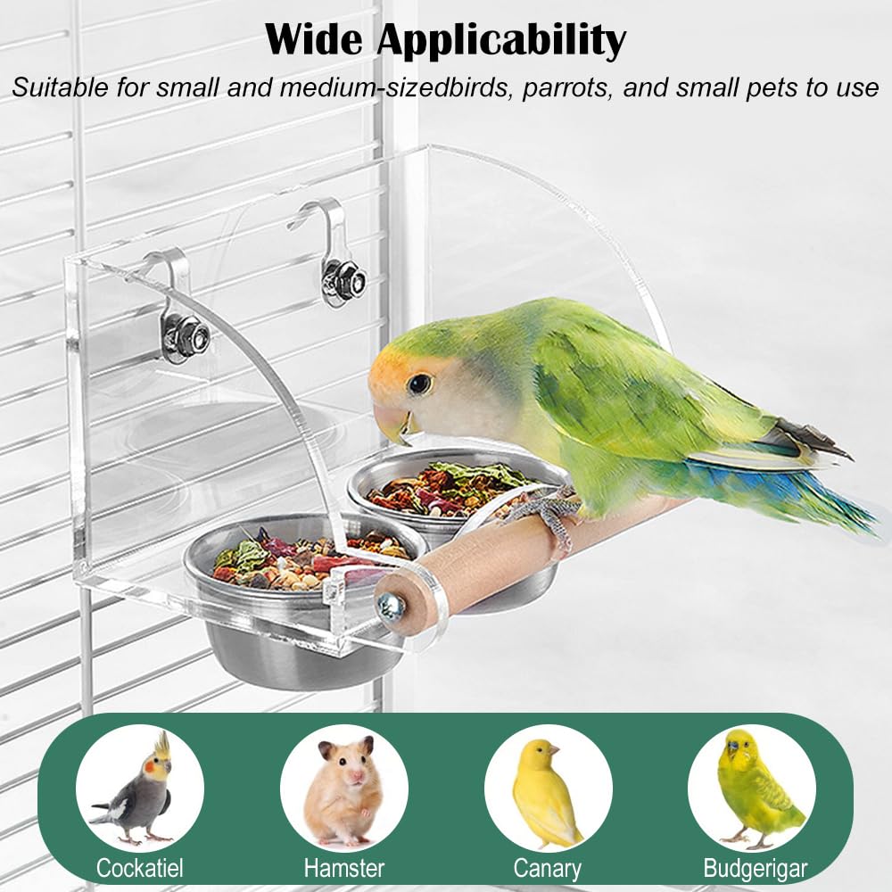 Vogel Futter und Wassernapf, Transparente Vogelfutterspender für Käfig, Edelstahl Napf Vogel zum Aufhängen Für Vögel Papageien