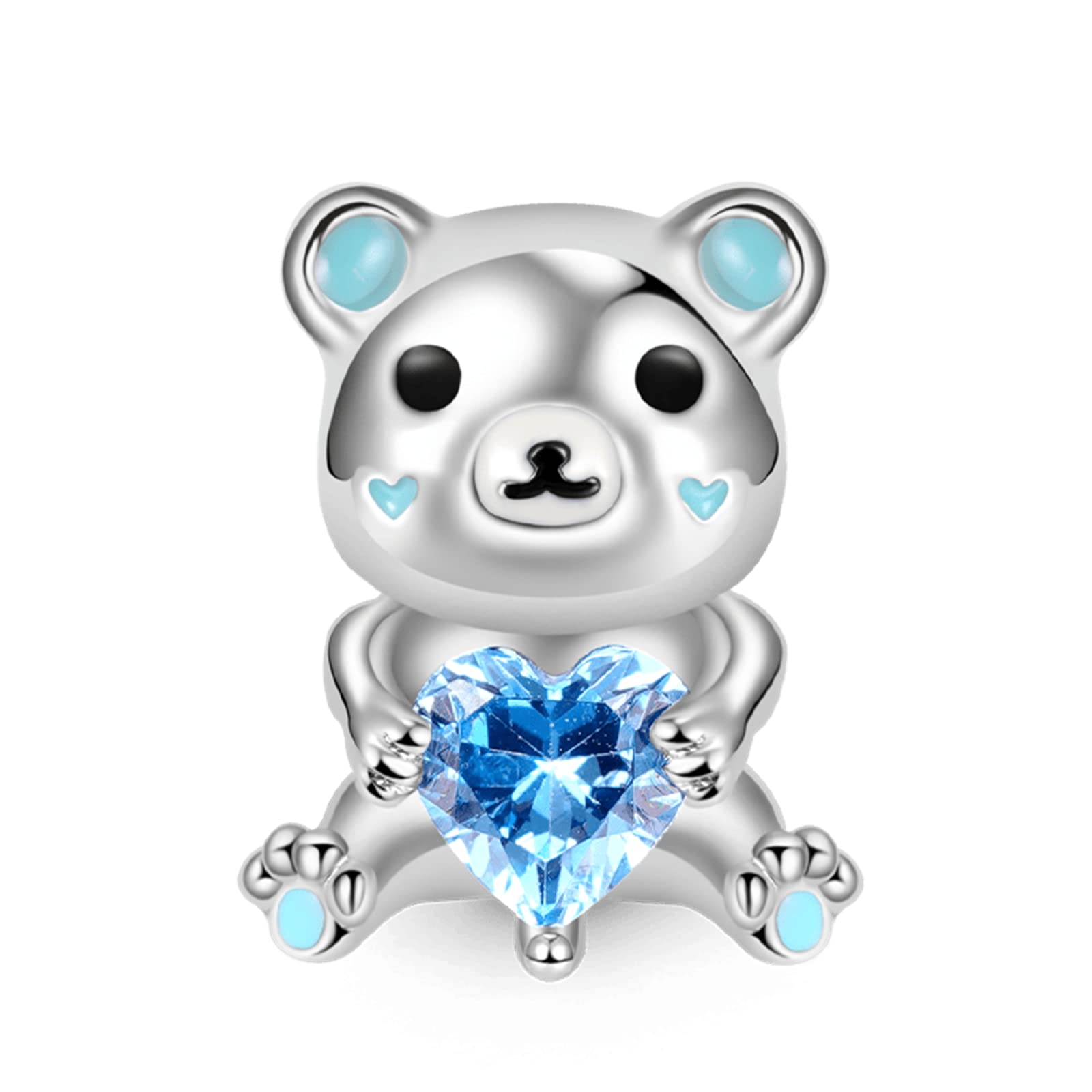 GNOCE Embraces Heart Gemstone Bead Charms 925 Sterling Silver Wolf Fox Bear Husky Hedgehog Astronaut Chihuahua Dinosaur Rabbit Koala Axolotl Angel Tiger Dog Unicorn Cat Jewelry Gift for Women