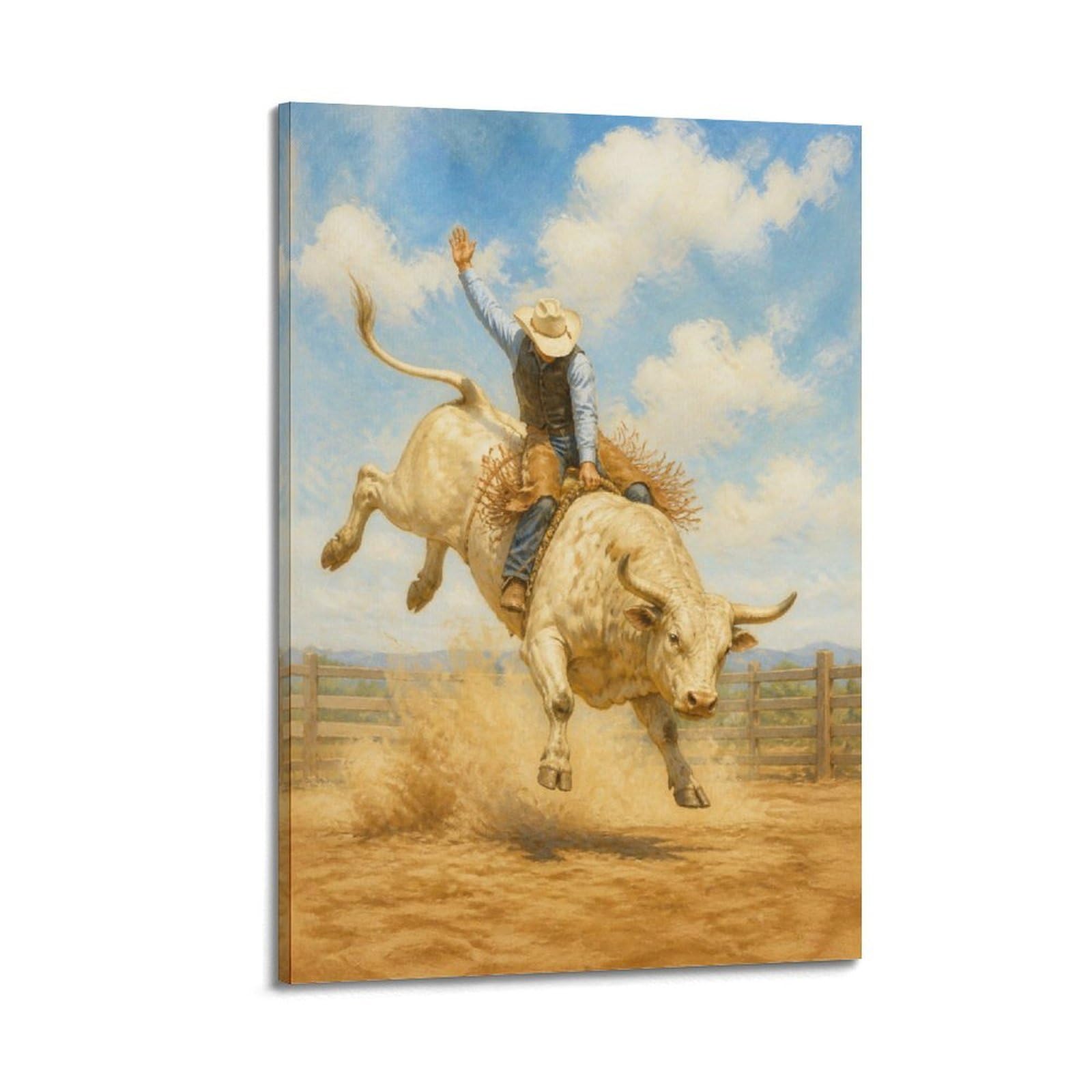 OKAHYS Soft Country Rodeo Bull Riding Poster Western Sports Rustic Ranch Modern Decorative Canvas Prints - Ideal Wall Art for Family, Man Cave, Game Room, Boys & Girls Bedroom 20x30inch(50x75cm)