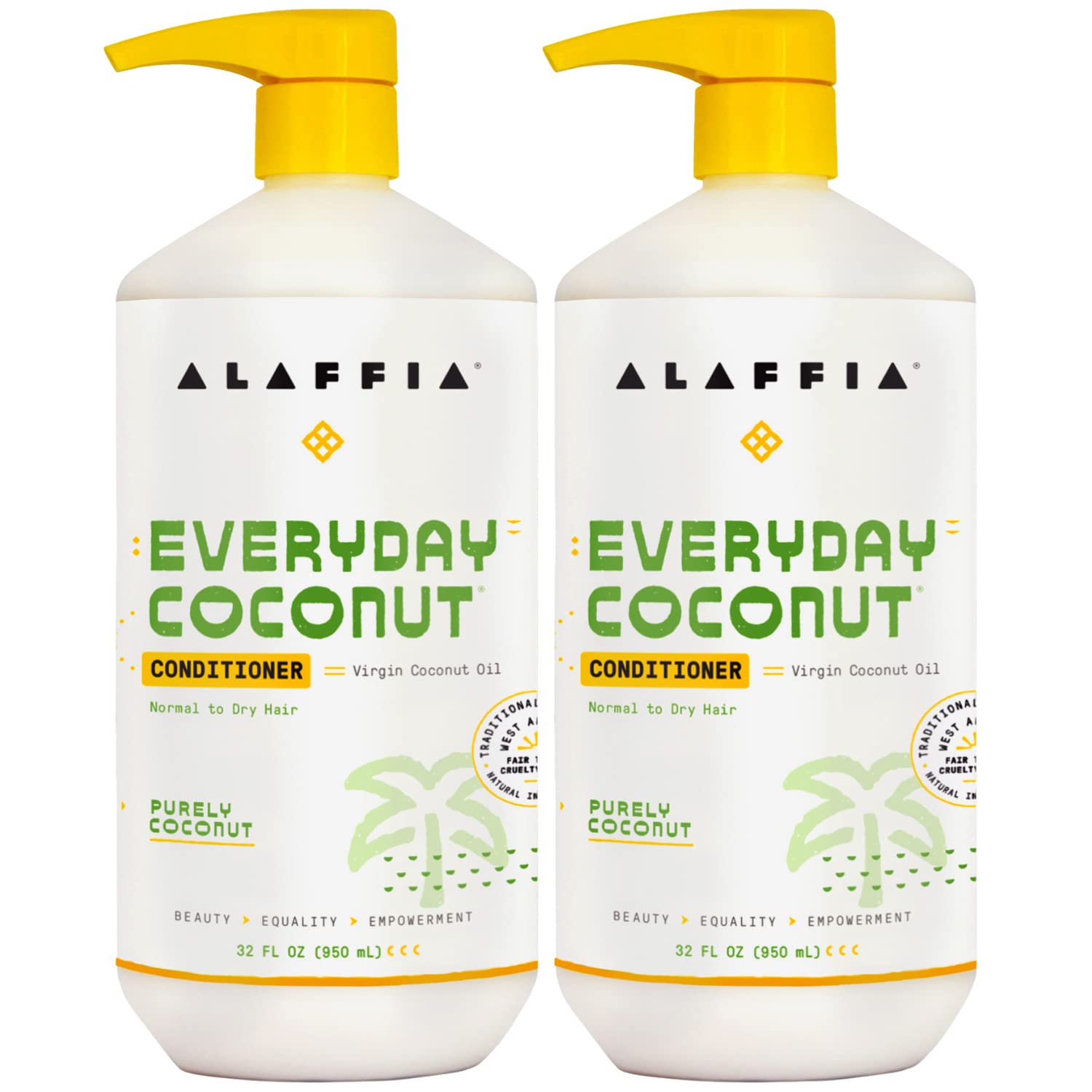 Alaffia Everyday Coconut Conditioner 2-Pack – Moisturizing Coconut Oil & Ginger Extract, Normal to Dry Hair, Curly Styles, 32 Oz Ea