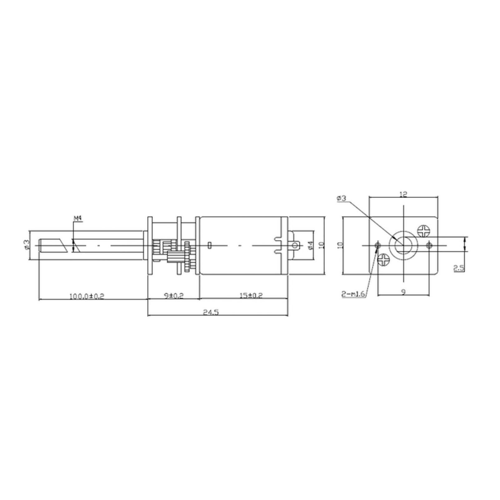 Untersetzungsmotor GA12N20-M4100 – DC 6V/12V, 2W, Mit Langer Abtriebswelle M4x100 Mm, Drehzahl Wählbar (z.B. 6V 30 U/min), Für Roboter, Aufzüge & Spielzeug
