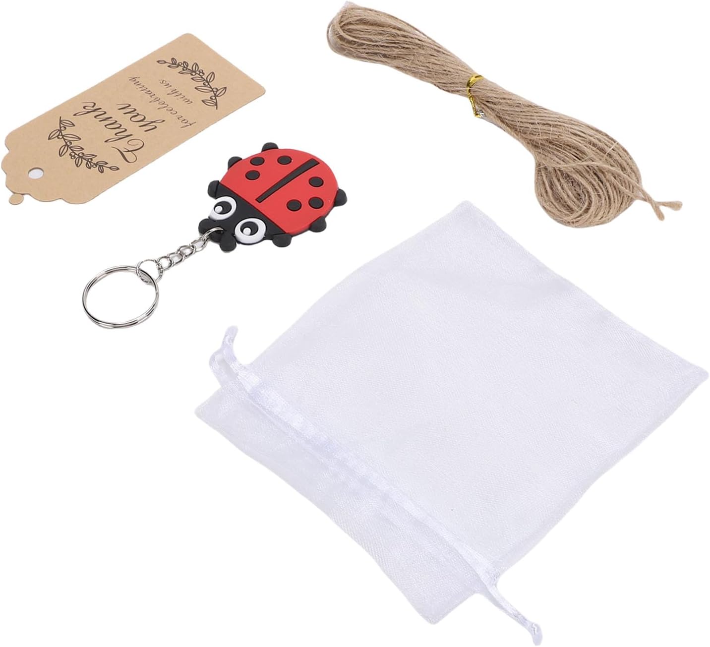 Zunate 20 Set Keychain Party Favors with Thank You Tags, PVC Charms and Organza Goodie Bags for Birthday Decorations, Baby Showers, and Graduation Supplies