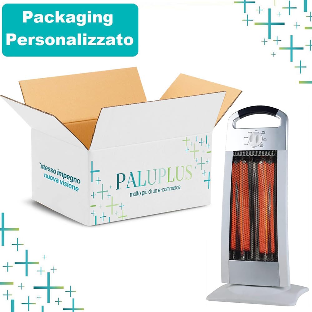 Palucart Stufa Carbonio basso consumo elettrica carbonio 900w, con oscillazione maneggevole con maniglia e sistema di sicurezza colore grigio stile alluminio e bordi bianchi 29x24x62cm -3111F1,7 - F