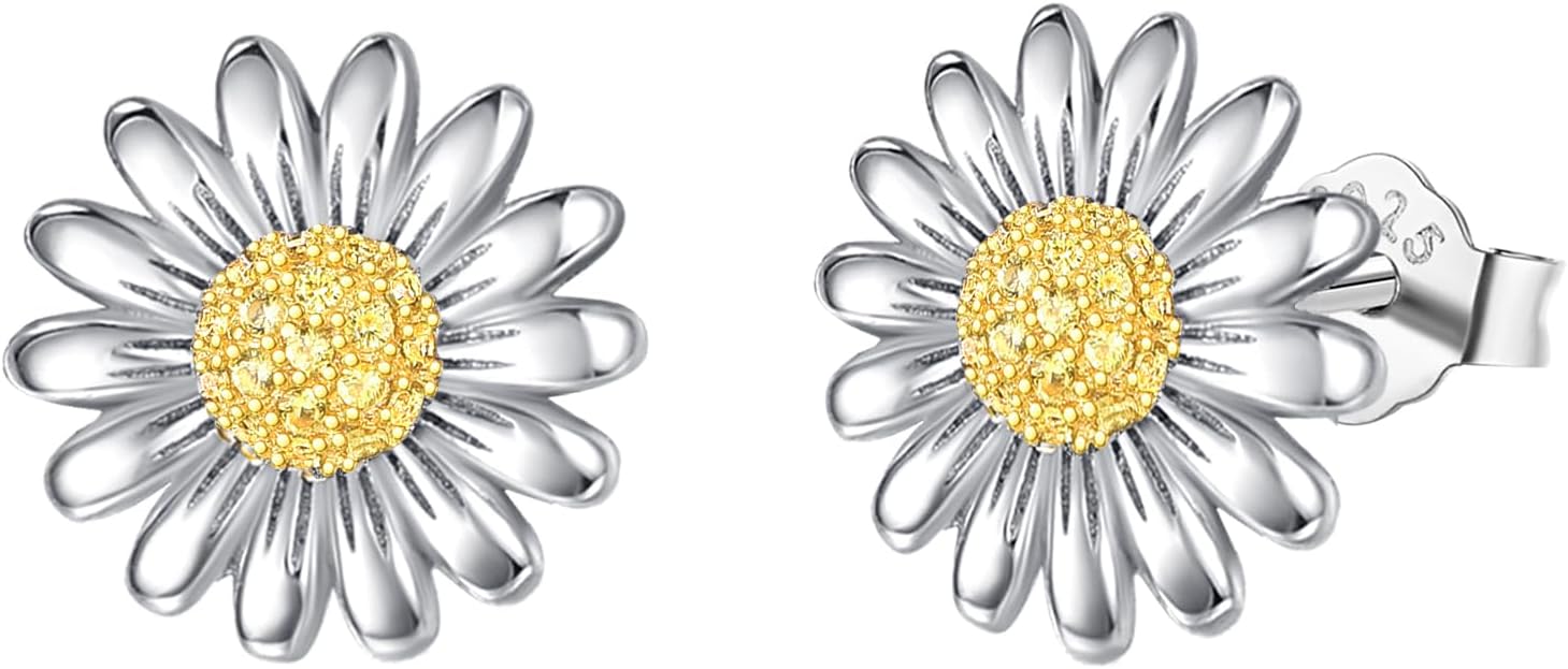 Dreamboat Daisy Stud Earrings for Women 925 Sterling Silver Hypoallergenic Sensitive Ears Daisies Daisys Flower Earring Anniversary Mothers Day Jewelry Gifts for Wife Her
