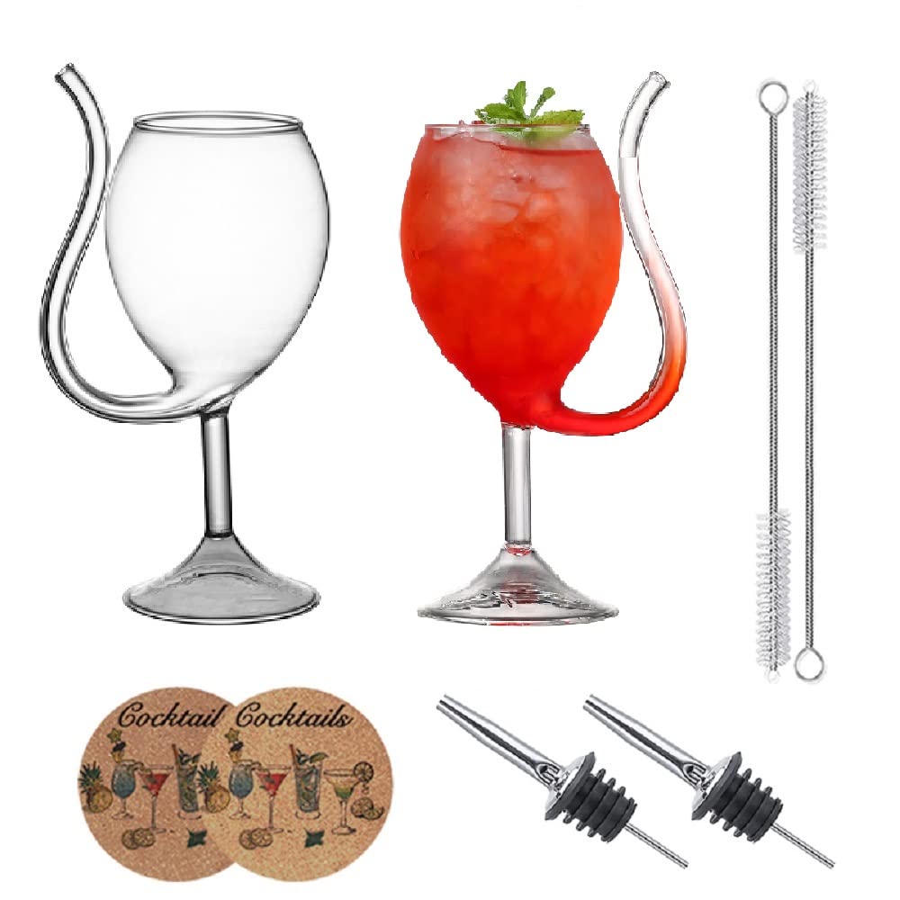 Vampire Wine Glass Set of 2 with Straw Creative Cocktail Glass Juice Cups 10oz Ideal Gift for Birthday, Weddings, Housewarming (Transparent)