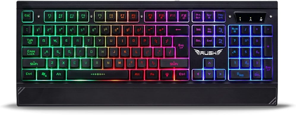 Rush RK303 Rainbow Backlight Led Letter Illuminated Gamer Backlit Membrane Mechanical Feeling Gaming Keyboard