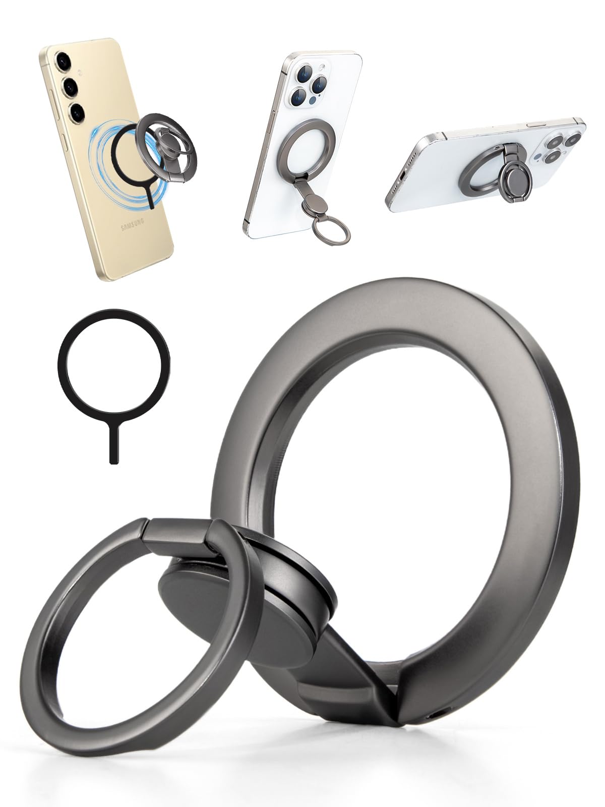 スマホリング メタルリング Mag-Safe対応リング マグネット式携帯電話 ホルダー リング【NOUKAJU】スマホスタンド 指スピナー機能 バンカーリング 超强磁力 角度調整 360度回転 180度反転 可 簡単着脱 落下防止 iPhone Androidなど全機種対応