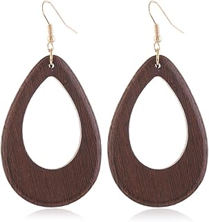 Bohemian Geometric Natural Wooden Earrings Dangle Lightweight Teardrop African Ethnic Statement Drop Earrings for Women