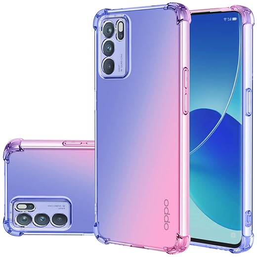 Case for Oppo Reno 6 5G / Reno6 5G CPH2251 Cute Case Girls Women, Gradient Slim Anti Scratch Soft TPU Phone Cover Shockproof Protective Case for Oppo Reno 6 5G (Blue/Pink)