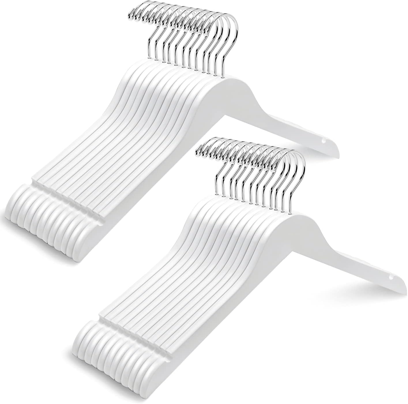 Amber Home 24 Pack White Wooden Hangers, White Wood Shirt Hangers with Notches for Dress, Clothes Hangers for Jacket, Coat, Bridal