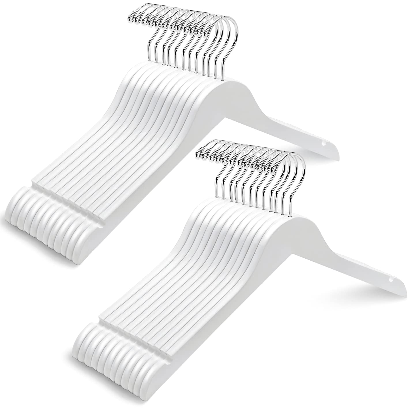 24 Pack White Wooden Hangers, White Wood Shirt Hangers with Notches for Dress, Clothes Hangers for Jacket, Coat, Bridal