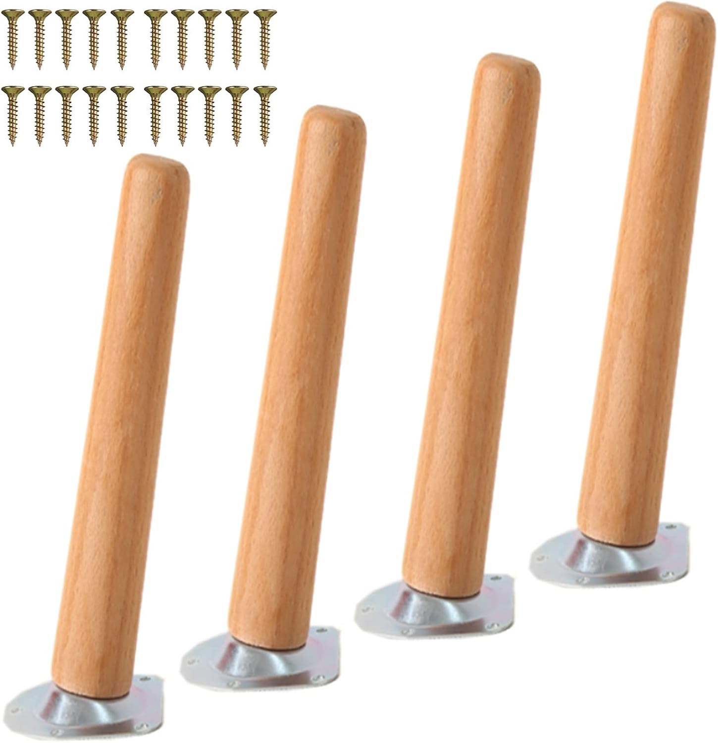 Furniture Legs Wooden, Sofa Legs, Table Legs, Cabinet Legs, Inclined Furniture Replacement Feet with Mounting Plates, Screws and Anti-Slip Pads, Support Feet,4 Pcs,Wooden-25cm/9.8in