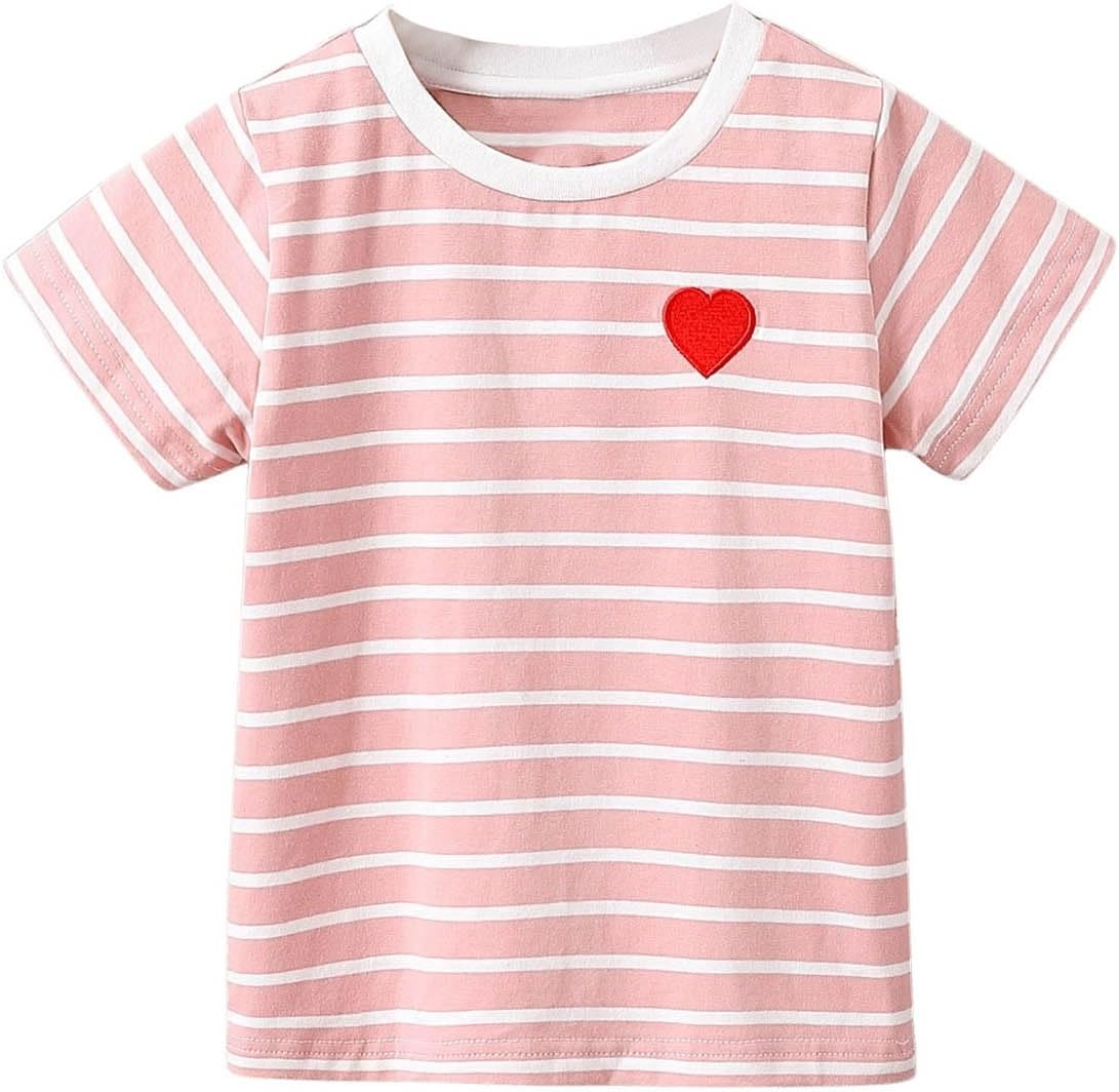 SOLY HUX Toddler Girl's Striped Print Short Sleeve Tee Shirts Heart Crewneck Cute Summer Tops