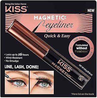 KISS Magnetic Eyeliner, Black, 0.16 Ounce, Smudge Proof, Biotin Infused, Free of Synthetic Fragrances, Dyes, Parabens, Petrochemicals, And Formaldehyde with Precision Tip Brush