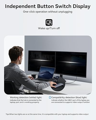 Miniatura 3 de ZMUIPNG Estación de acoplamiento USB C Monitor dual 15 en 1 Estación de acoplamiento para portátil Triple pantalla USB C Hub Adaptador múltiple