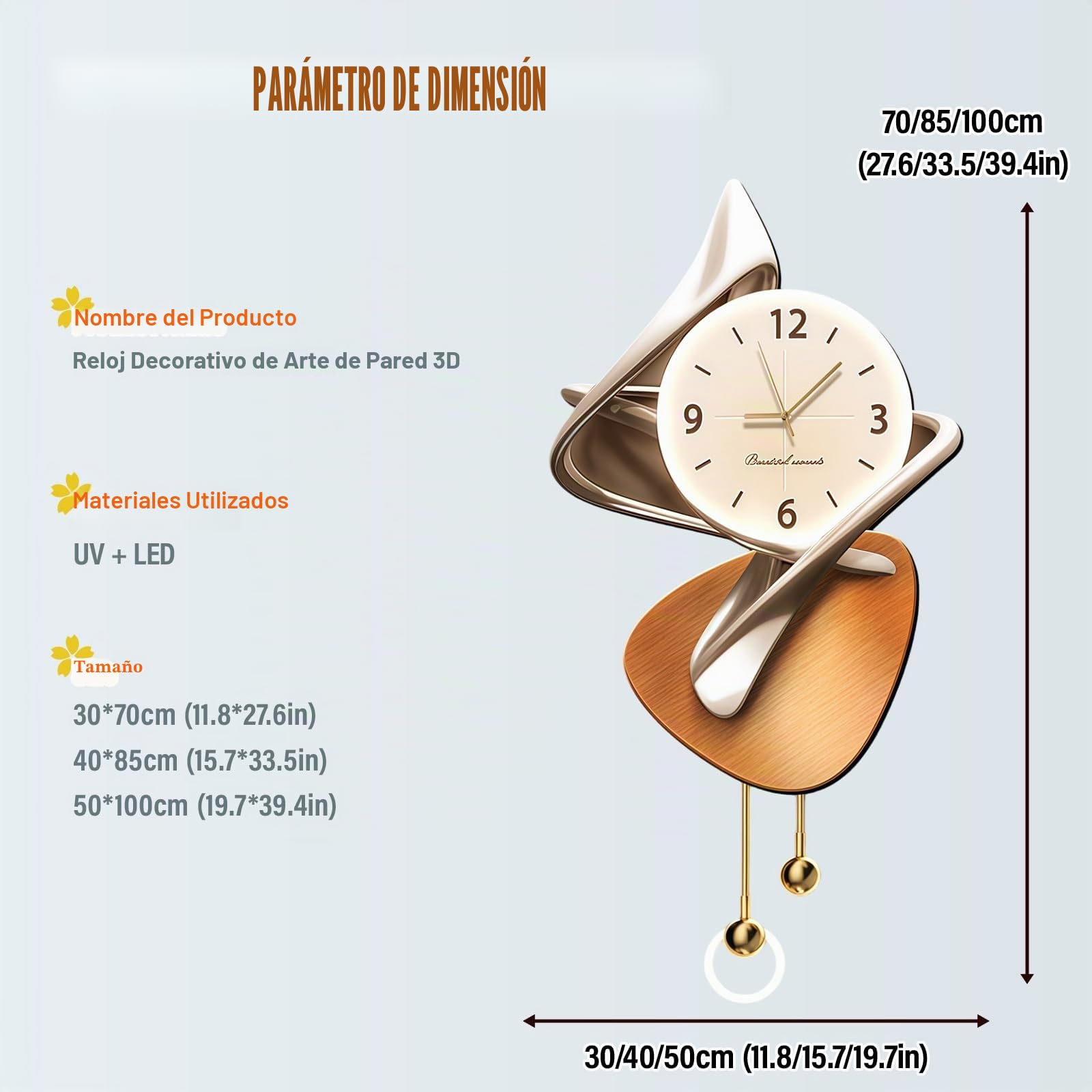 Reloj De Pared Artístico 3D con Luz LED, Reloj Decorativo De Cuarzo Silencioso, Esfera De Porcelana Cristal con Bola Colgante, Decoración Moderna para Salón Dormitorio Oficina