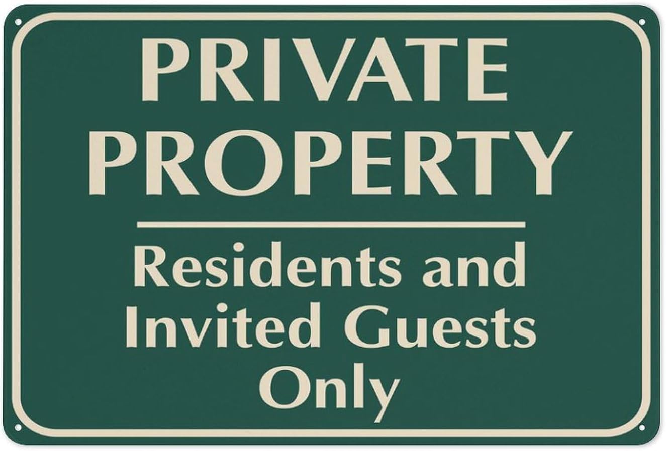 Bdrkldc Colour8 Warning Sign - Private Property Residents And Invited Guests Only, Aluminum Rust-Proof Security Sign, For Private Residences, 12X16 Inch