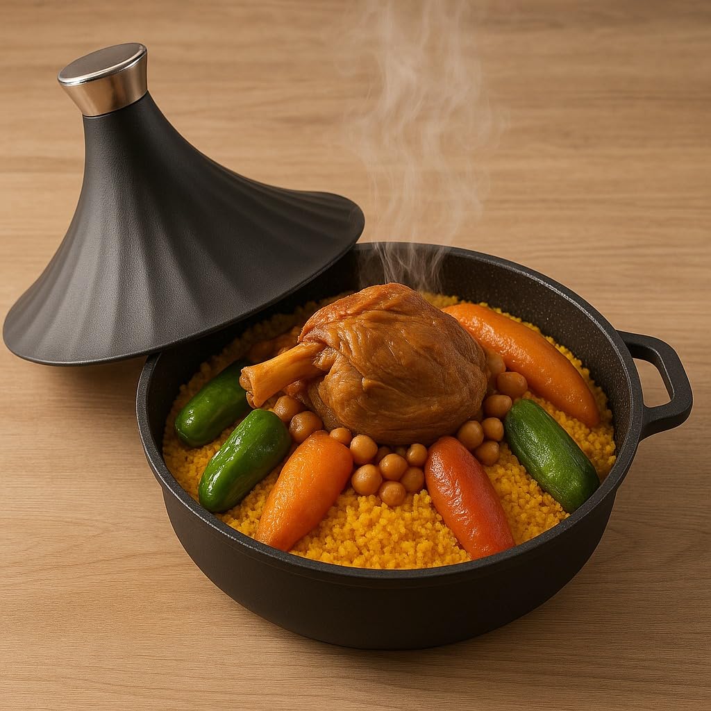 Saharashop Tajín Marroquí Morocco 28 cm Diámetro Negro Mate Aluminio Redondo Apto para Inducción y Horno