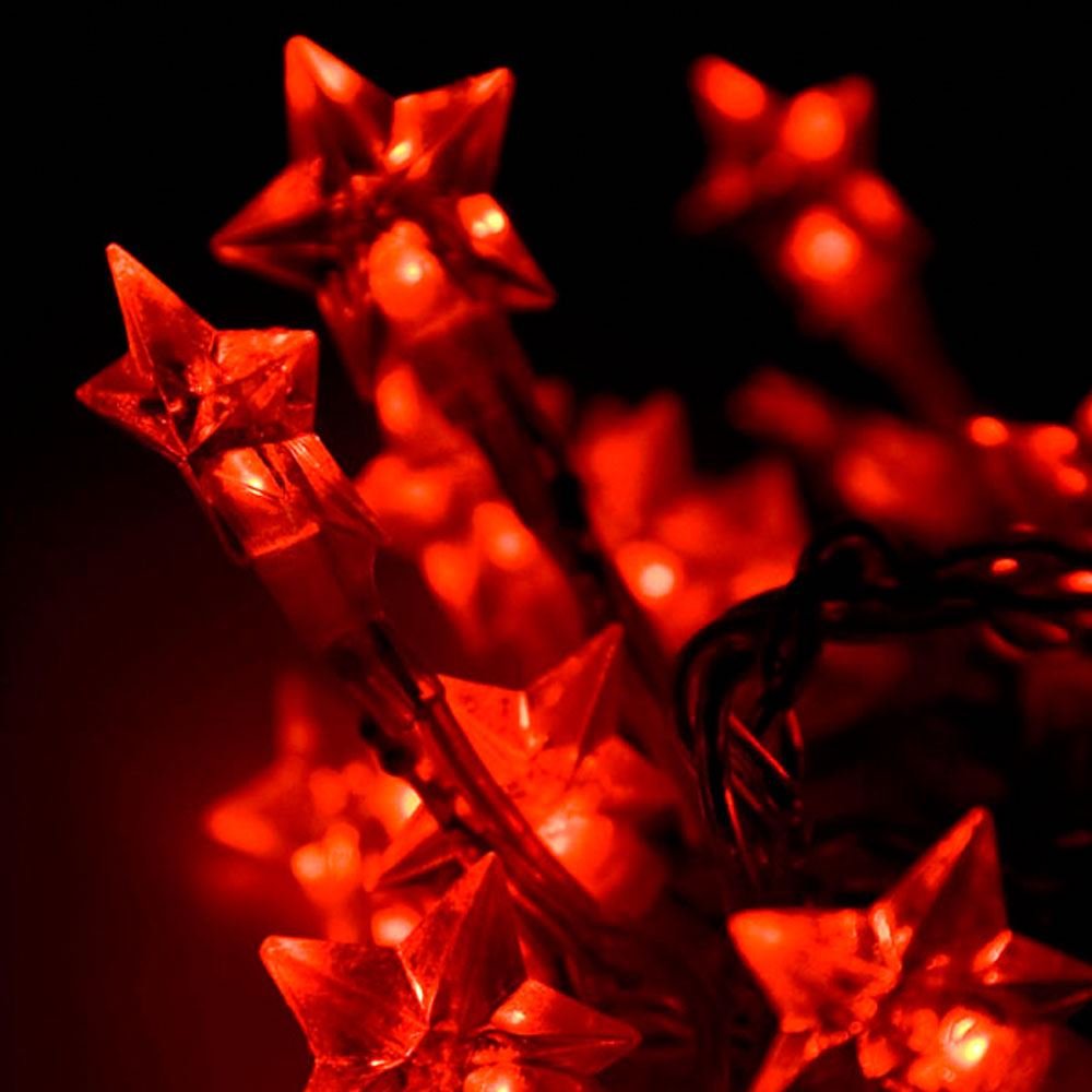 JnDee™ Battery Powered Red Star Shaped LED Fairy Lights 4M 40LED - ON/Off/Flash Functions, Perfect for Christmas Wedding and Parties