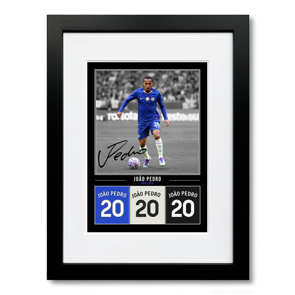 Joao Pedro Chelsea Signed Photo Poster Print Picture Display Framed Autograph Memorabilia for Football Fans Gift João Brazil (A4 Framed & Mounted Black)
