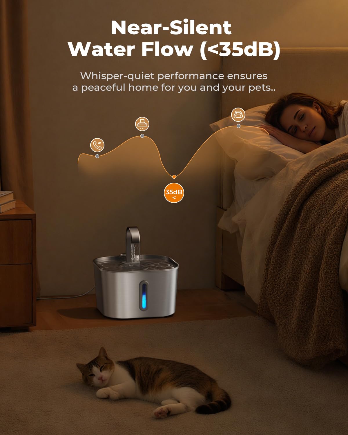 Cat Water Fountain Stainless Steel: 74oz/2.2L Cat Fountain for Drinking | Quiet Cats Water Bowl Dispenser | Pet Water Fountain for Cats Inside | Easy-to-Clean Kitty Drinking Fountains for Small Pets - image 6