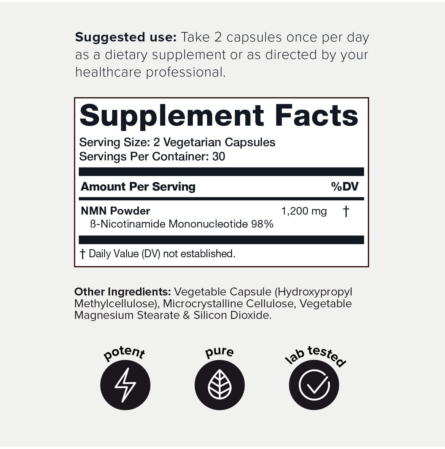 Toniiq NMN Supplement 1200mg - Third Party Tested Stabilized Capsules - 98% Highly Purified for NAD + - 60 Capsules Nicotinamide Mononucleotide Booster Supplement