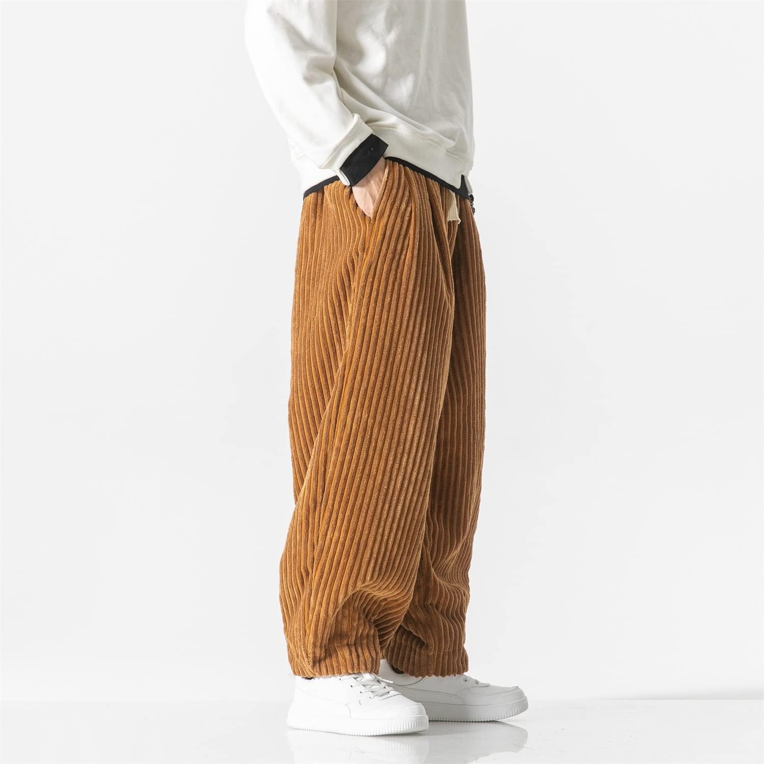 Seidarise Men's Corduroy Pants Straight Baggy Wide Leg Stretch Elastic Waist Drawstring Relaxed Fit Trousers Pant - Image 4