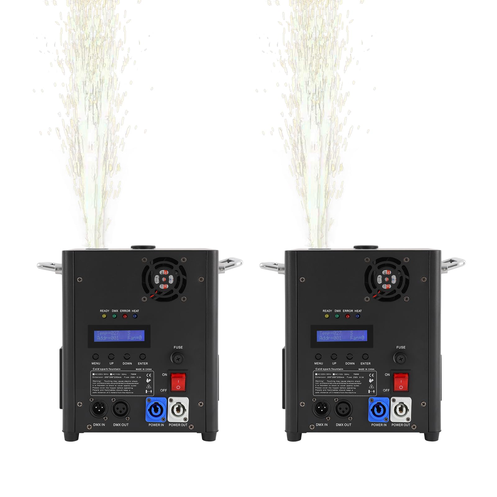 Futchoy Elektronisch Pyrotechnikmaschine 700W 2er Set, Kalte Funken Maschine mit Fernbedienung DMX, Pyrotechnische Maschine für Bühne Hochzeit Events, Cold Spark Machine mit LCD Display (Schwarz)