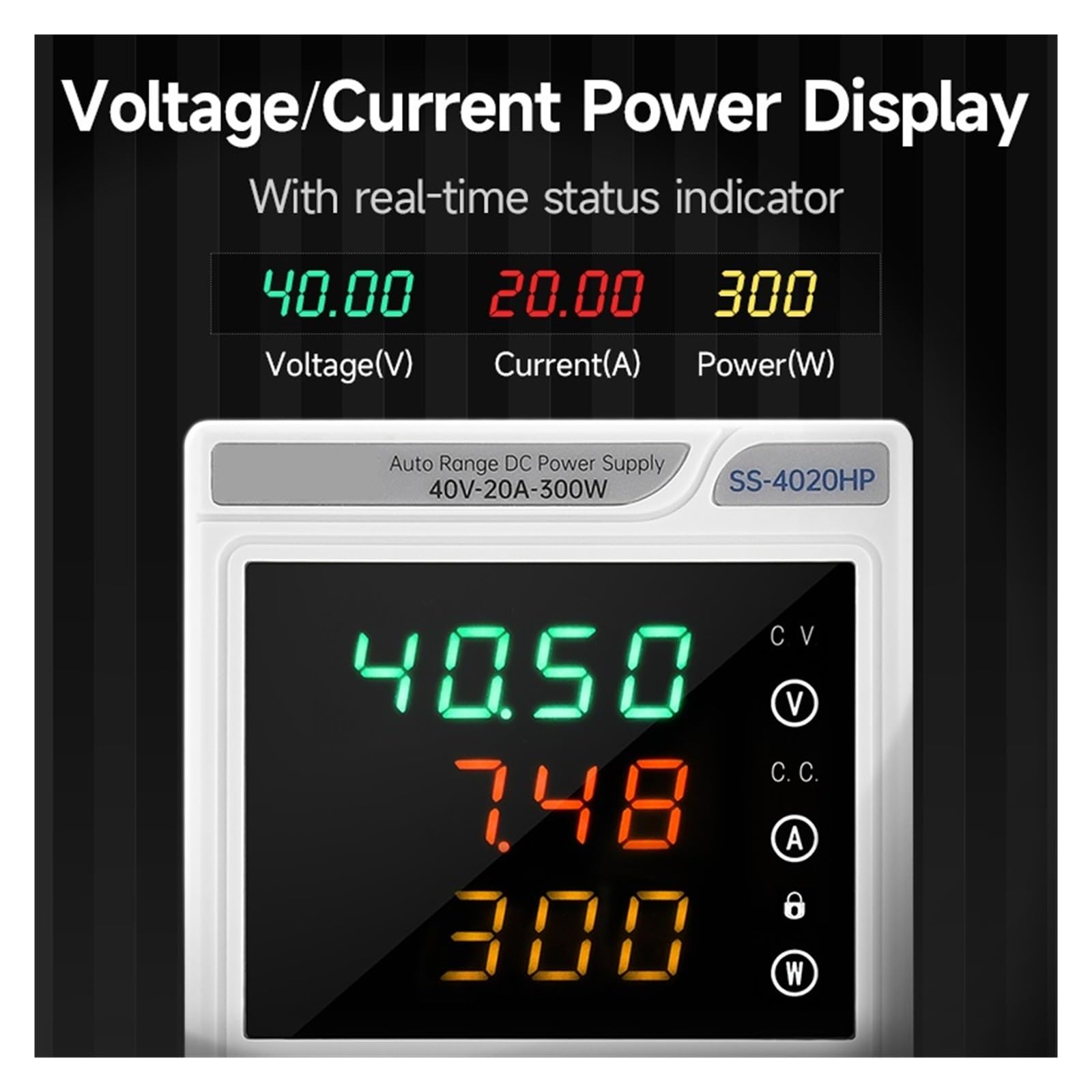 Zmienny Laboratoryjny Zasilacz Prądu Stałego Regulowany 40 V/20 A/300 W Regulator Napięcia Stabilizator Przełączający Źródło Zasilania Laboratoryjnego Łatwa Precyzyjna Regulacja(SS-4020HP)