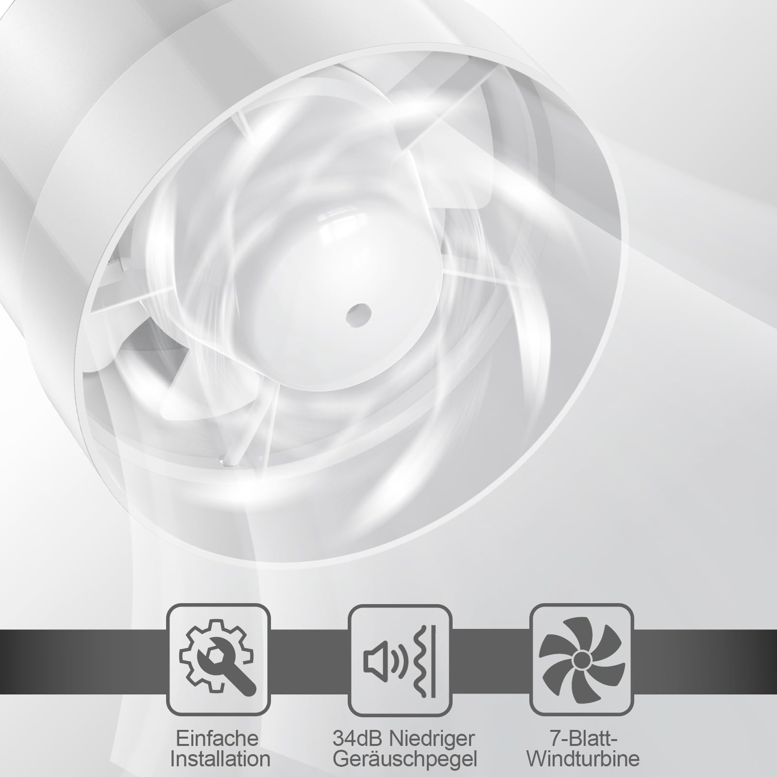 Rohrventilator 125mm, Rohrlüfter 240 m³/h, 34dB Leise, Abluftventilator Rohrlüfter 125mm, Rohrventilator Rauchabzug für Badezimmer, Küche, WC, Gewächshaus, Growzelt, Garage