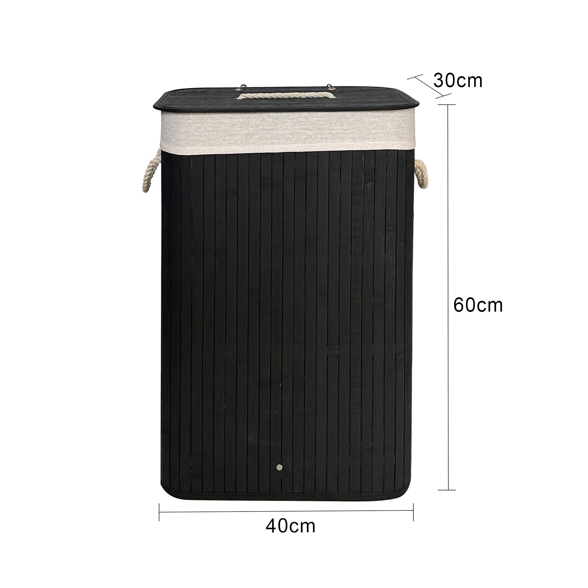 21Bamboo Élégant panier à linge en bambou de 72 l avec couvercle, solide et pliable, sac à linge amovible, pour salle de bain, chambre à coucher ou chambre d'enfant, aspect naturel (200, noir) - 2