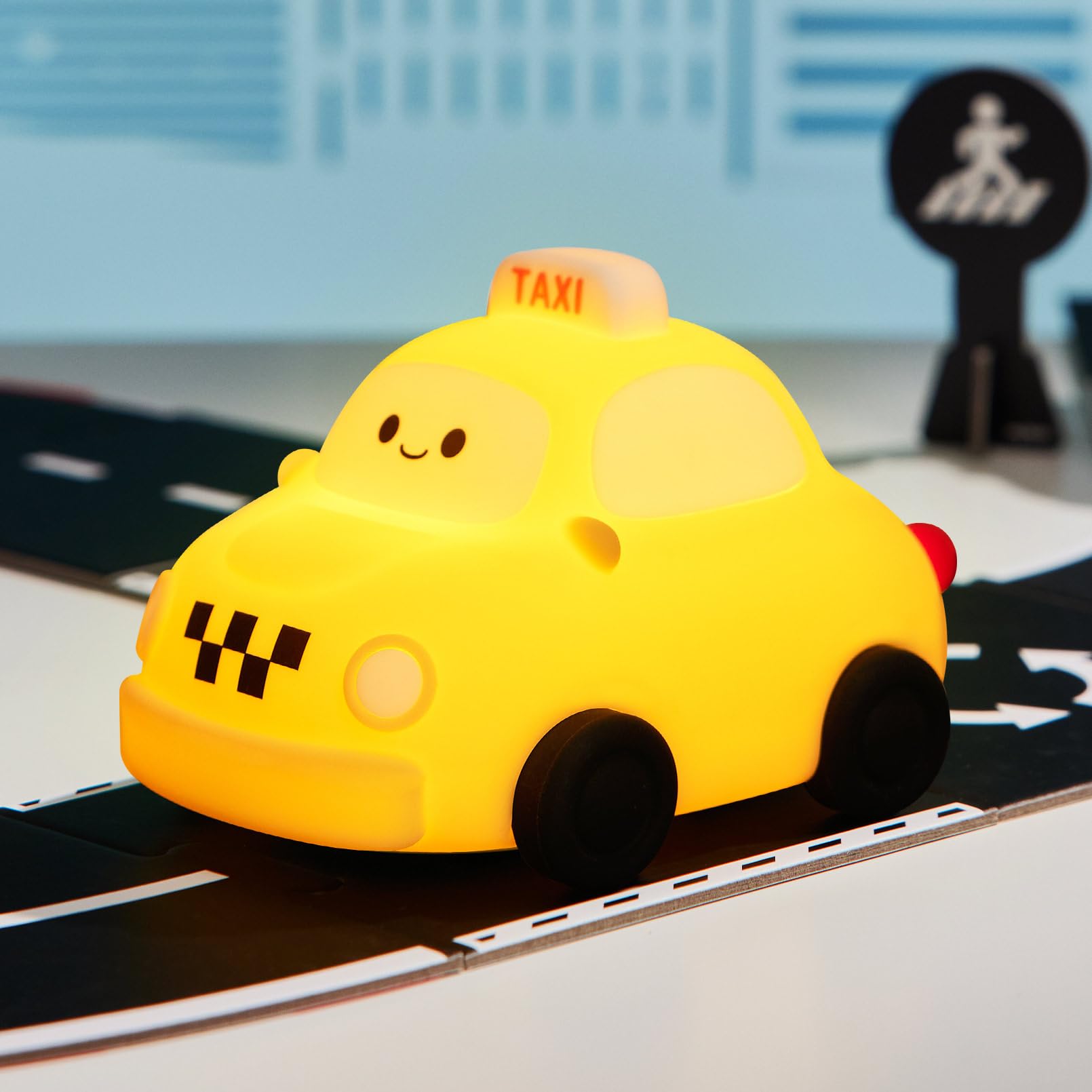 TechCharm Kids' Night Light Taxi LED Lamp – Cute Lamps Silicone Squishy Light Up Taxi Car, Vehicle-Themed Nursery Room Decor, Halloween & Christmas Gift, Home Decoration