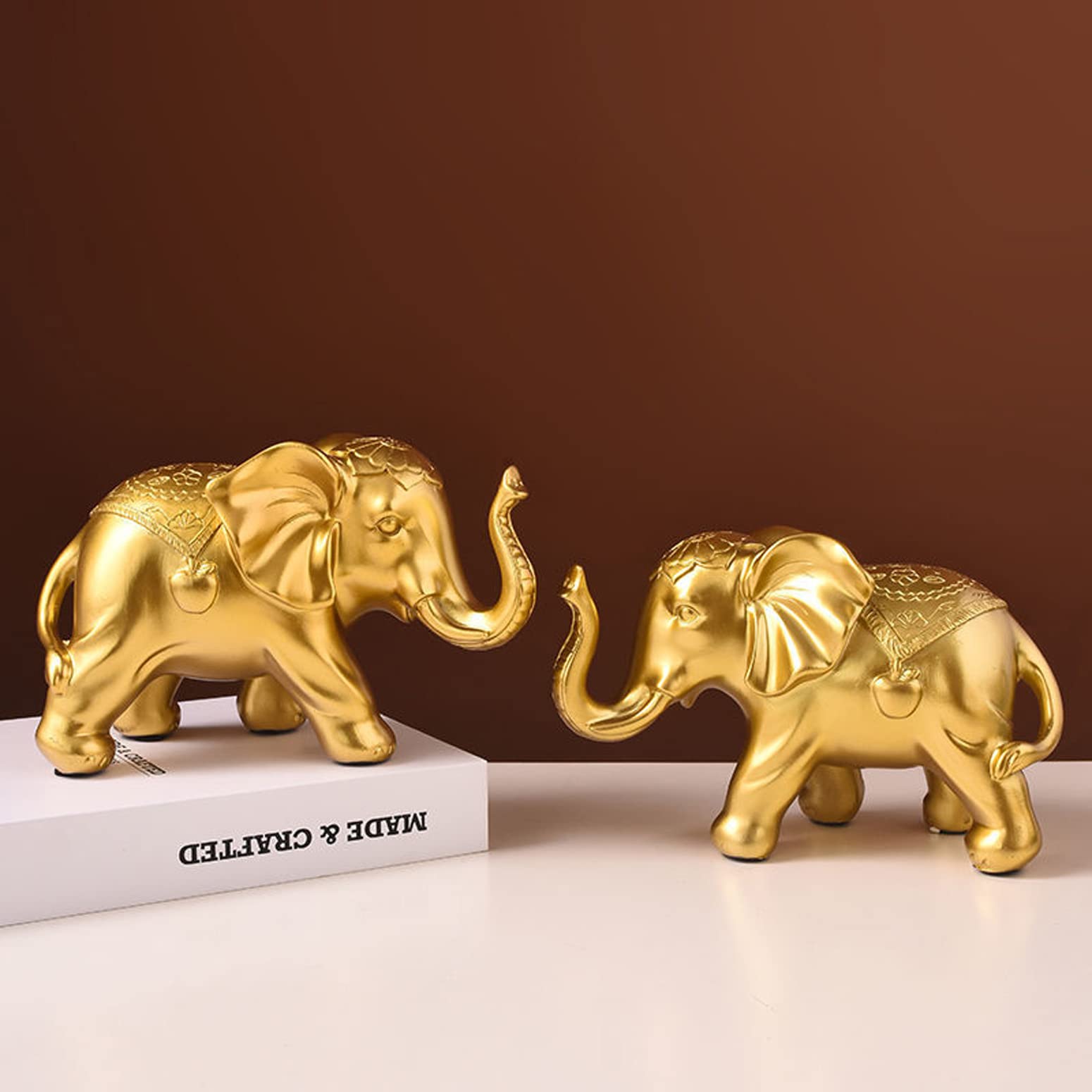 Esculturas Estatuas Elefante Estatua De La Suerte Escultura, Decoración De Elefante, Elefante Esculturas De Animales De La Suerte Resina, Oro, 19 X 12 Cm
