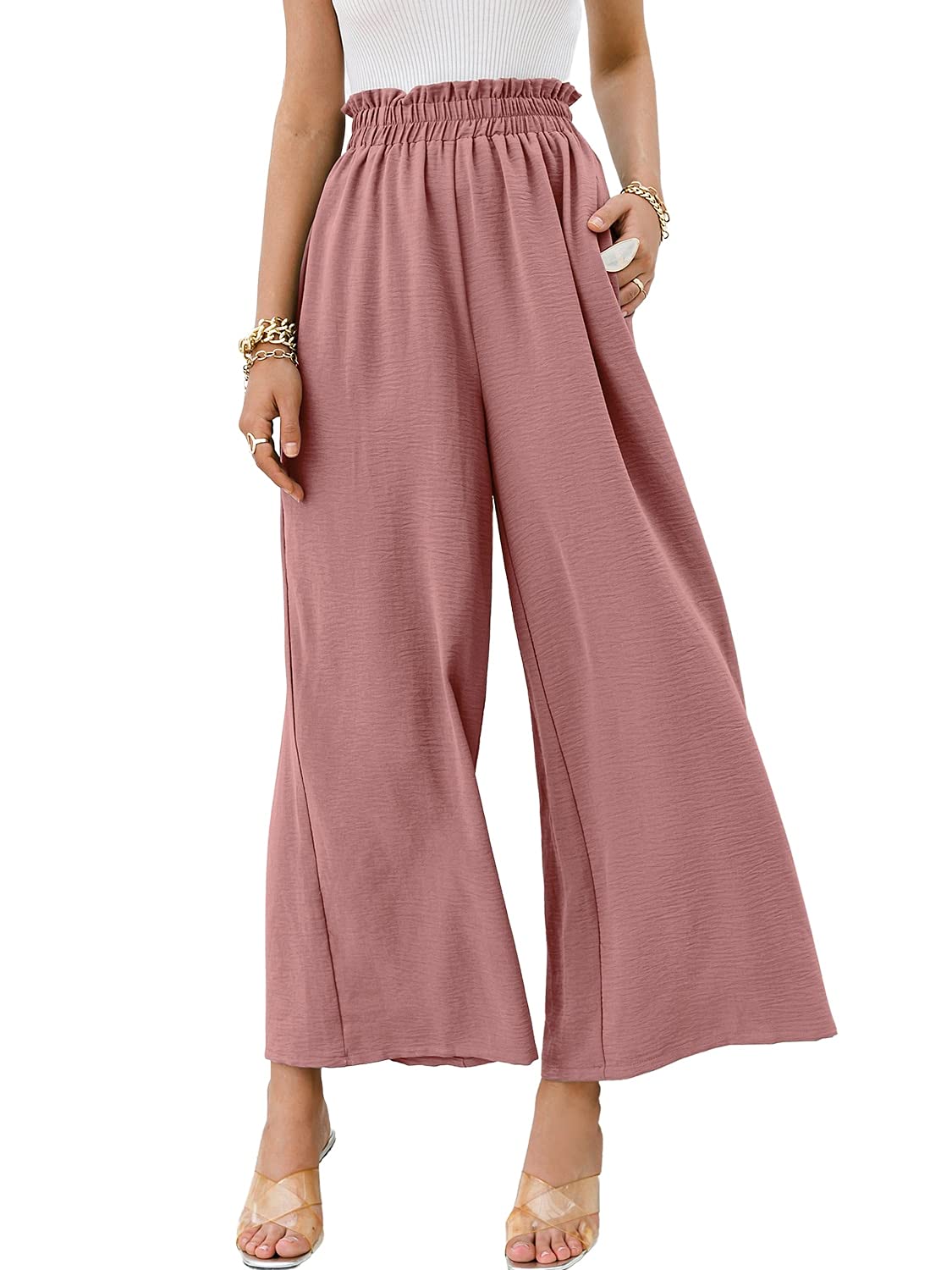 EtevioletBoho High Waisted Pants for Women, Leopard Wide Leg Flowy Pants