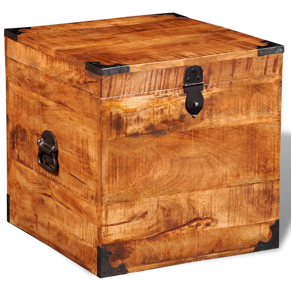 Baúl de madera en forma de cubo de madera de mango áspera, caja de almacenamiento de madera maciza, 46 x 46 x 46 cm, mesa auxiliar hecha a mano y mesa de centro, cofre rústico único, encerado