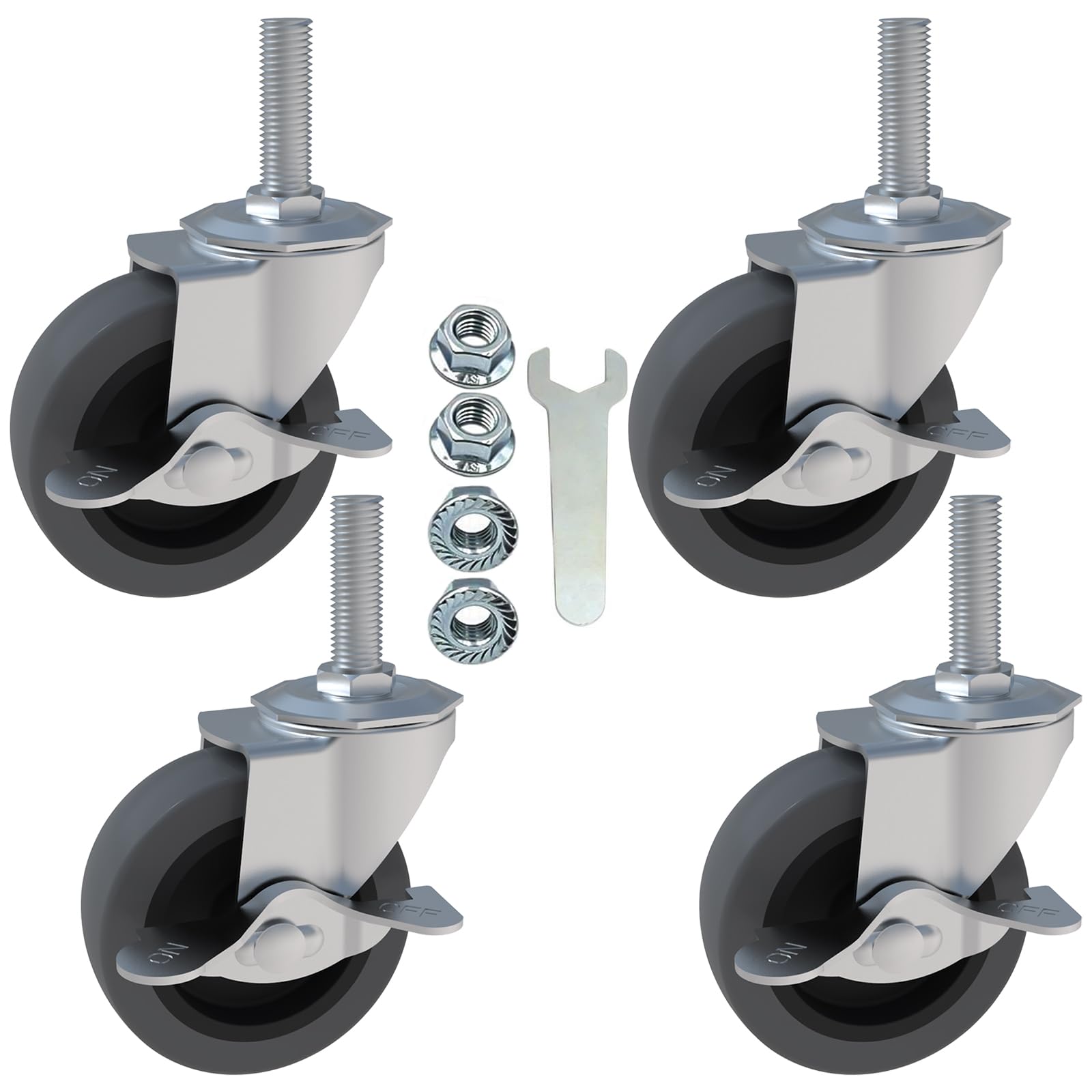 AAGUT Caster Wheels,4 Inch Rubber Heavy Duty 1/2"-13 x 1-1/2" Threaded Stem M...