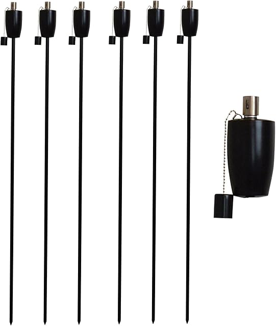 Harbour Housewares x6 Black 146cm Garden Fire Tiki Torch - Barrel - Oil Paraffin Outdoor Candle Flames Lantern Light