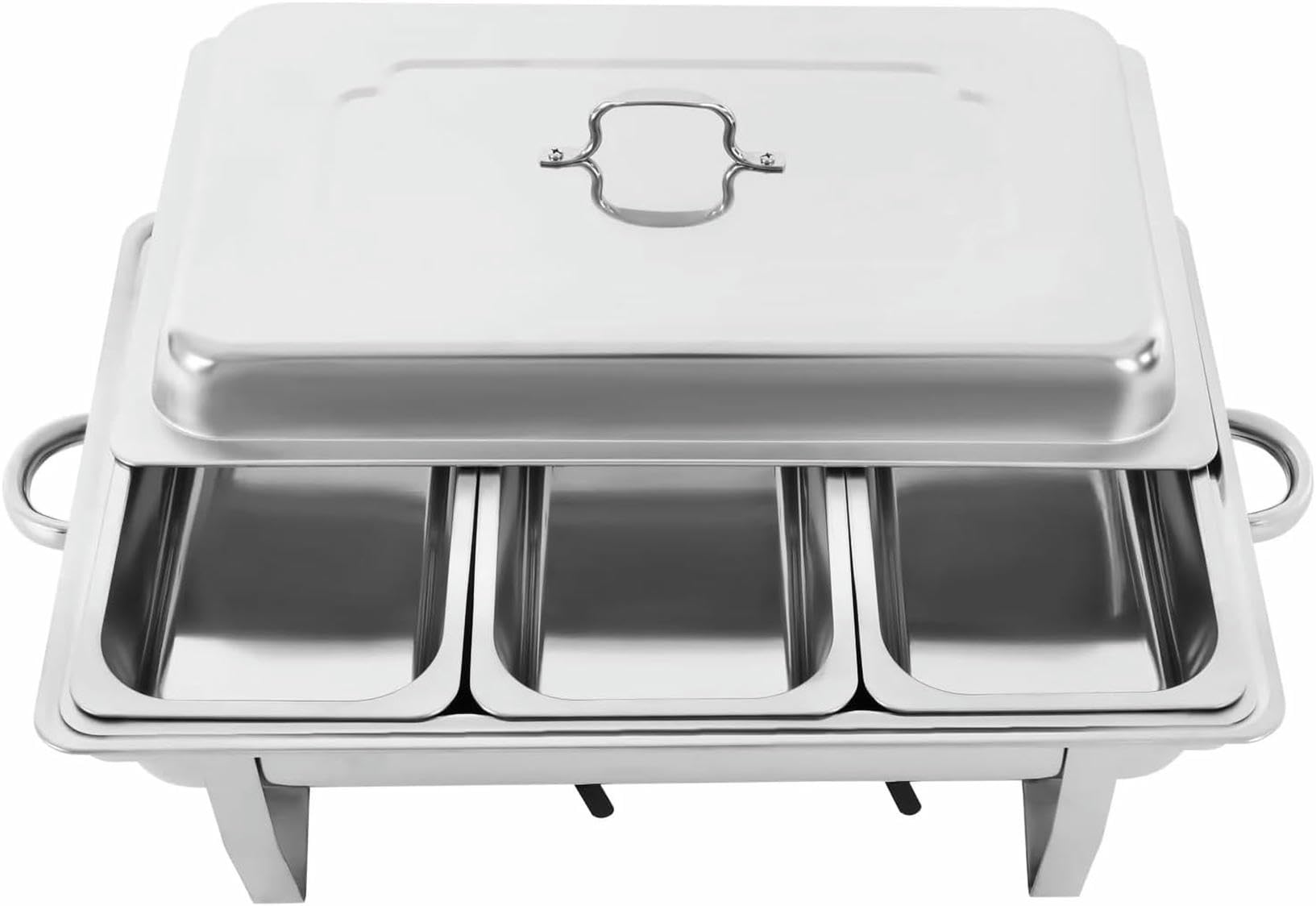 Juego de platos rectangulares de 3 compartimentos, bandeja para servir buffet con calefacción y refrigeración para fiestas, reuniones y banquetes, calentador de alimentos duradero y elegante
