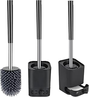 Glowbal Toilet Brush, Silicone Toilet Brush with Container, Quick-Drying, Toilet Brush for Bathroom, Guest Toilet, Wall Mounting & Standing, Black