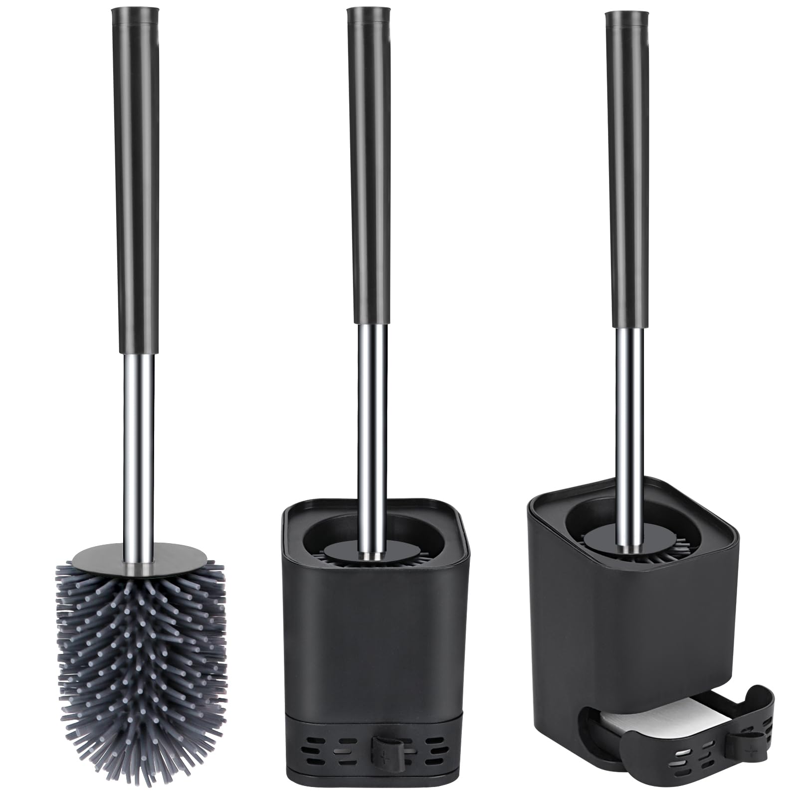 Glowbal Klobürste, Toilettenbürste Silikon mit Behälter schnell trocknendem, WC bürste für Badezimmer Gäste-WC, Wandmontage & Stehen, Schwarz