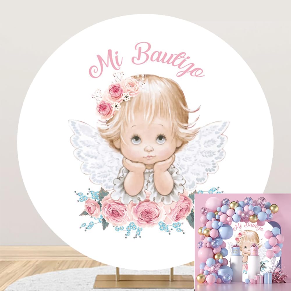 ZARROUEA Fotohintergrund 'Mi Bautizo' Mit Eukalyptus & Blumen – 7x1,5 M Vinyl Für Tauf-Party & Babyshootings