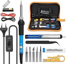 Ferro de Soldar de 60 Watts e 110 V, Kit Solda, Ferro de Soldar Eletrónico 15 Kits, 4 Ponta de Ferro de Solda, Suporte de Ferro de Solda, Bomba de, Dessoldagem, Pinças, Fio de