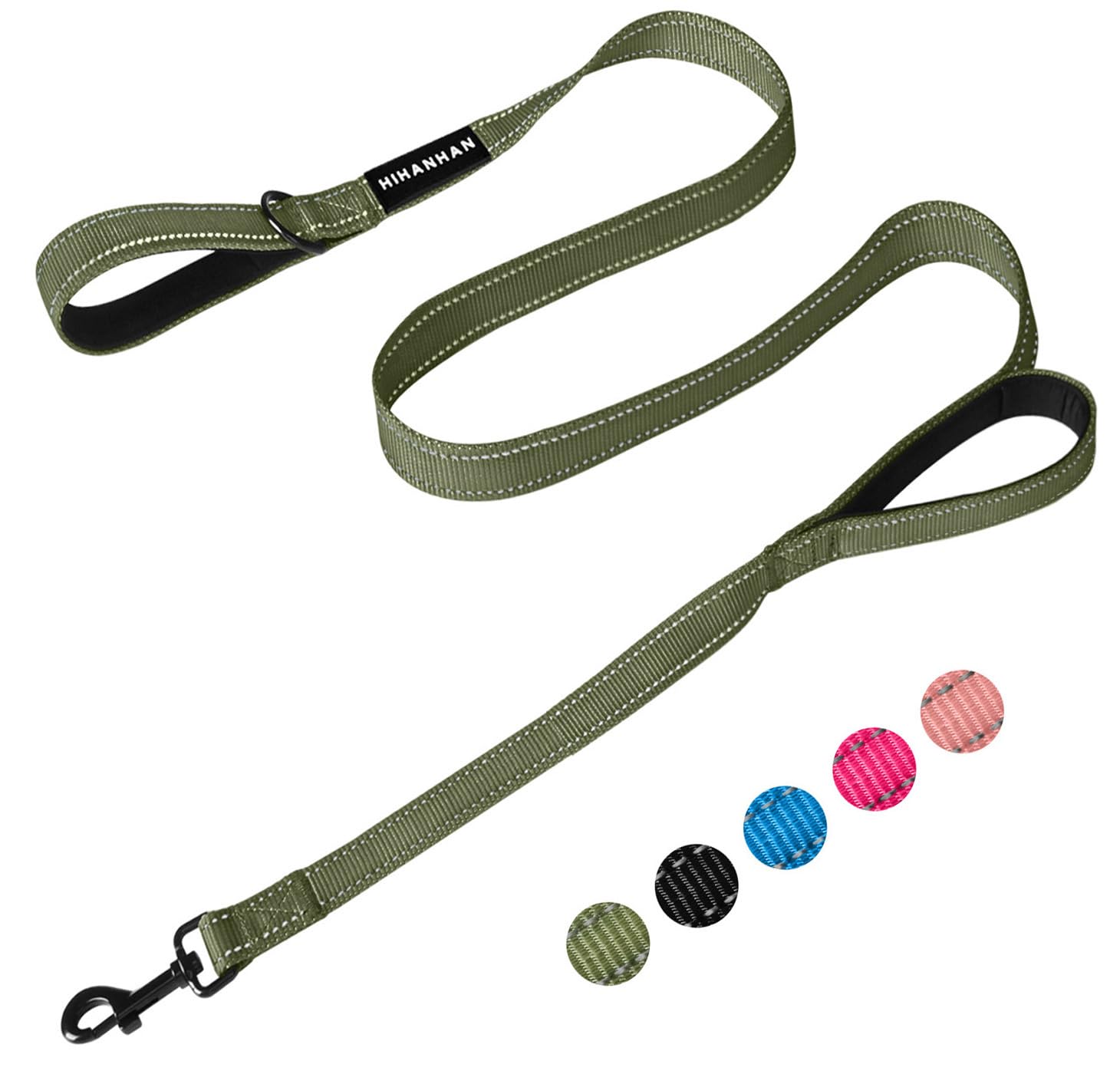 Photo 1 of HIHANHAN Reflective Dog Leash with Double Handle, Dog Leash 4 FT Long, Supports Medium and Large Dogs, Heavy Duty for Walking, Running, and Training, Green