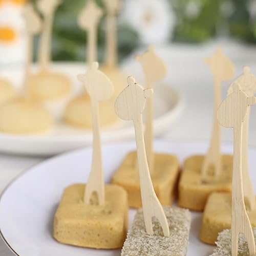 Miniatura 7 de Efavormart - Paquete de 100 mini tenedores de bambú biodegradables naturales de jirafa, de doble punta, ecológicos, suministros desechables para