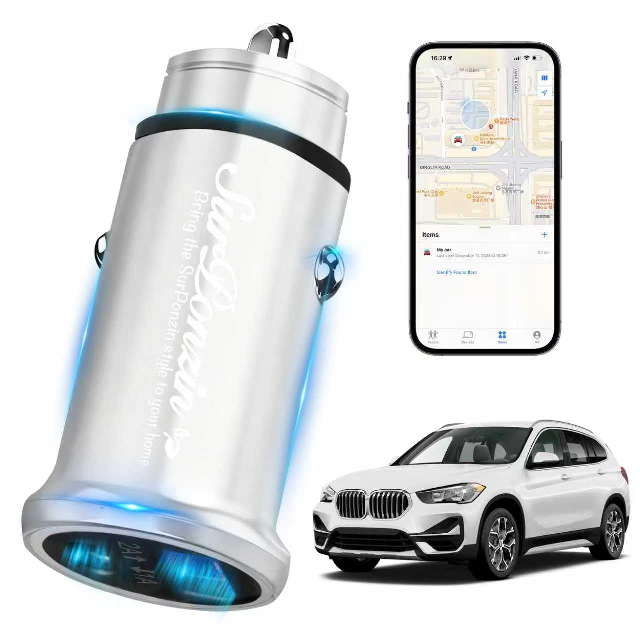 Car Anti-Loss Device with Charging Port - Real-Time Location Tracking, Compatible with Apple Find My (iOS Only)-Sliver (Sliver)