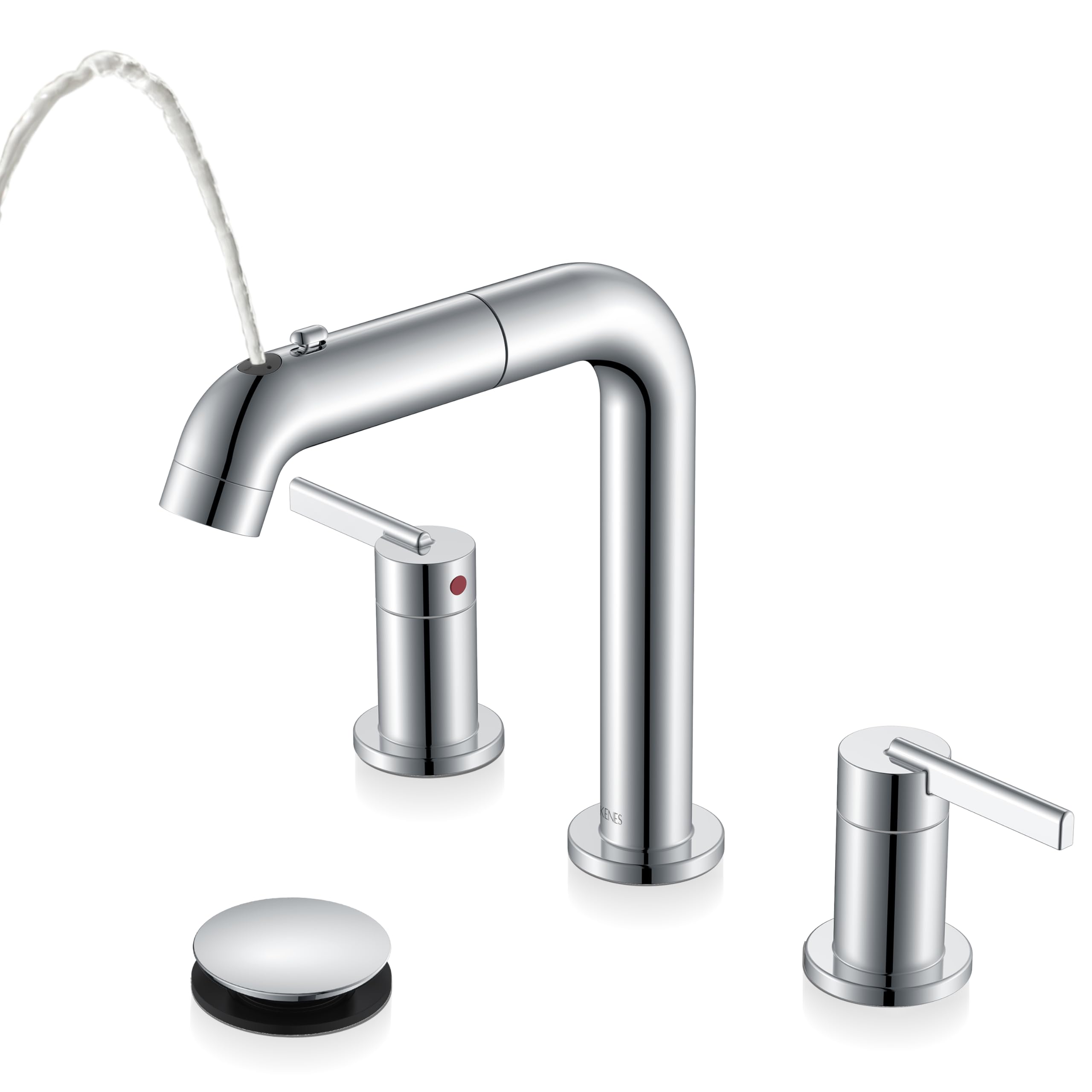Photo 1 of KENES Pull Down Bathroom Faucet with Sprayer, Chrome 8 Inch 2 Handle Widespread Bathroom Faucet 3 Hole with Pull Out Sprayer, Vanity Faucet with Pop Up Drain & Supply Lines LJ-9058A-5