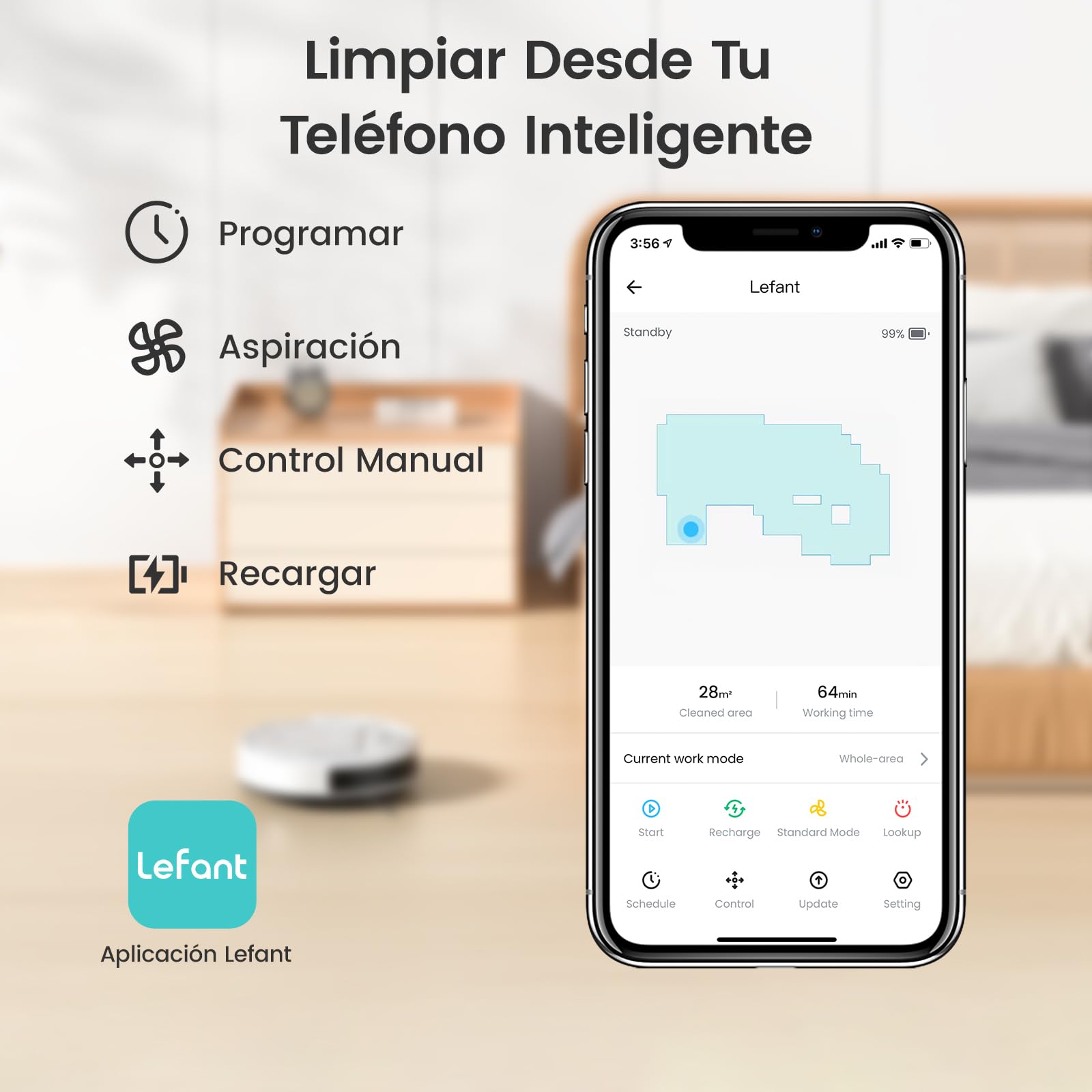 Lefant M210 Robot Aspirador Ultra Delgado 79mm, Control por App, Bajo Ruido, Compatible con Alexa, Boquilla Anti-enredos, Ideal para Pelo de Mascotas y Suelos Duros